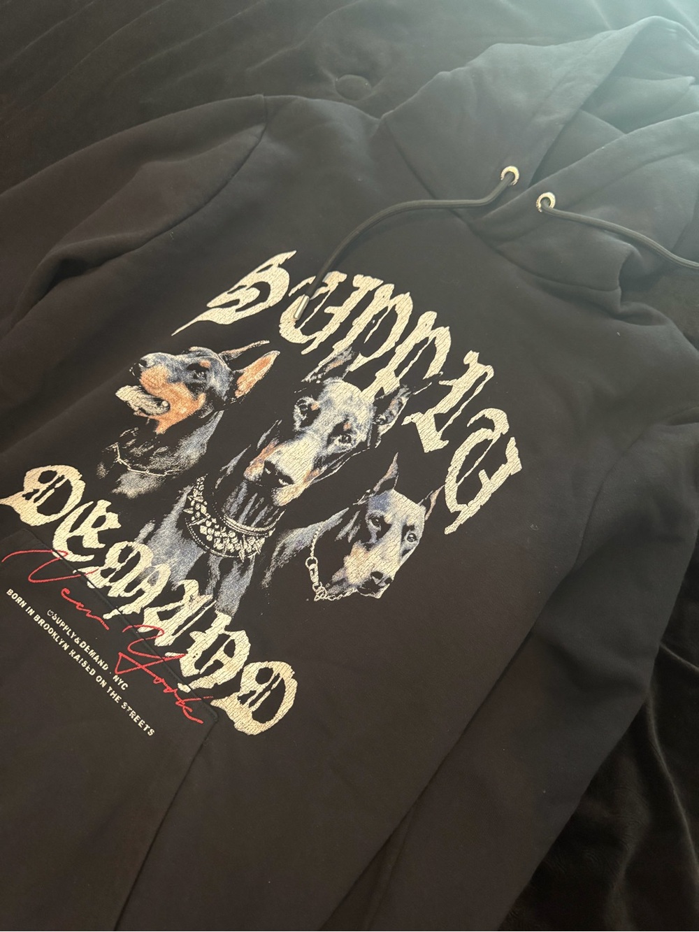 Black Graphic Hoodie Jacket with Doberman Print